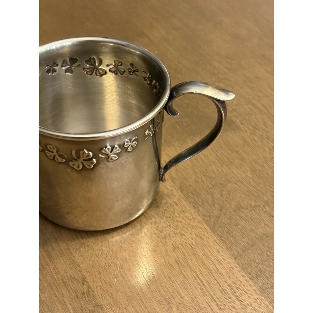 VTG Reed & Barton Silver Plate Christening Baby Child's Cup Shamrock Design
